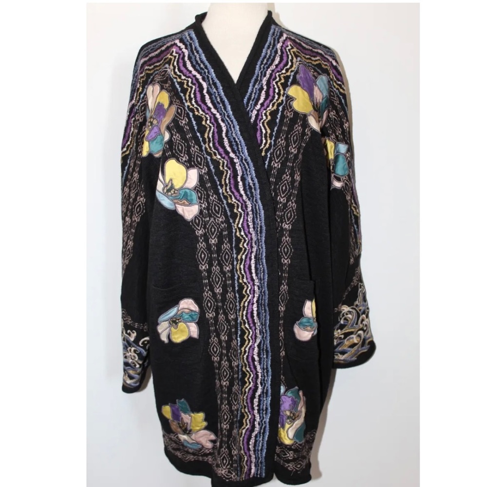 BIYA by Johnny Was Appleglade Black multi color embroidered kimono jacke…